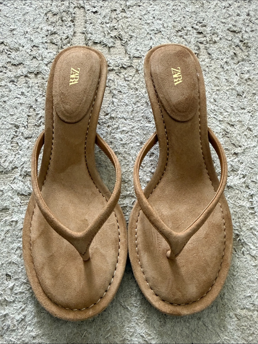 Zara Tan Suede Thong Sandals - New